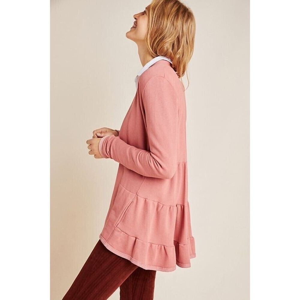 Anthropologie Lila Tiered Cardigan Size Medium pink babydoll‎ pockets cotton